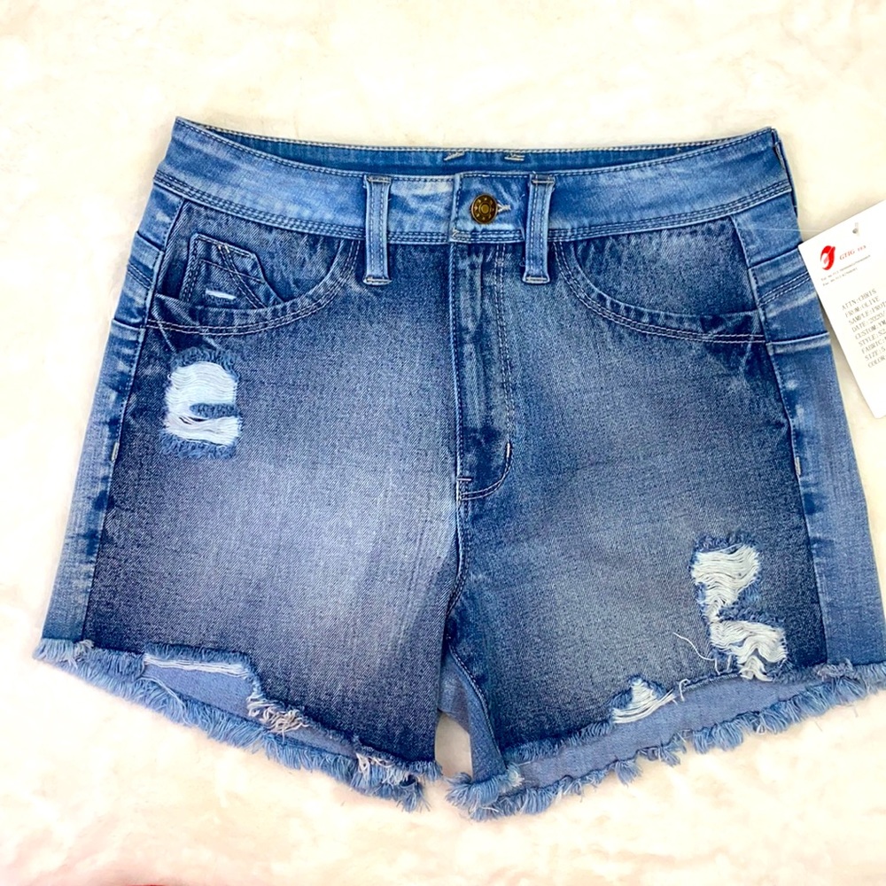 Jean distressed blue stretch shorts